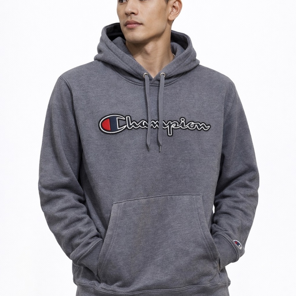 Champion Gray Logo Hoodie – Size Medium